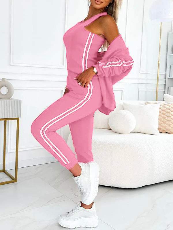 Conjunto de tres piezas de chaqueta y pantalón de béisbol para mujer-ES