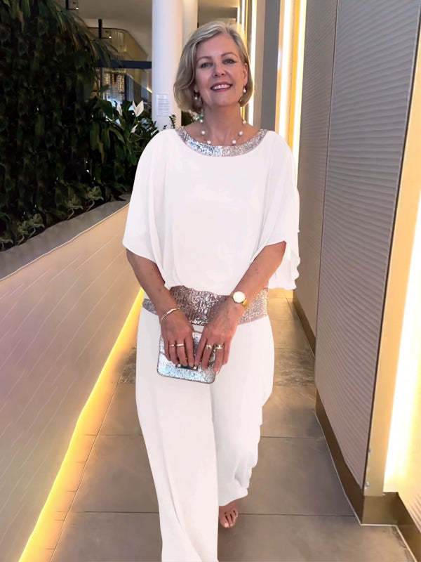 Elegante conjunto de dos piezas Colorblock con lentejuelas-ES