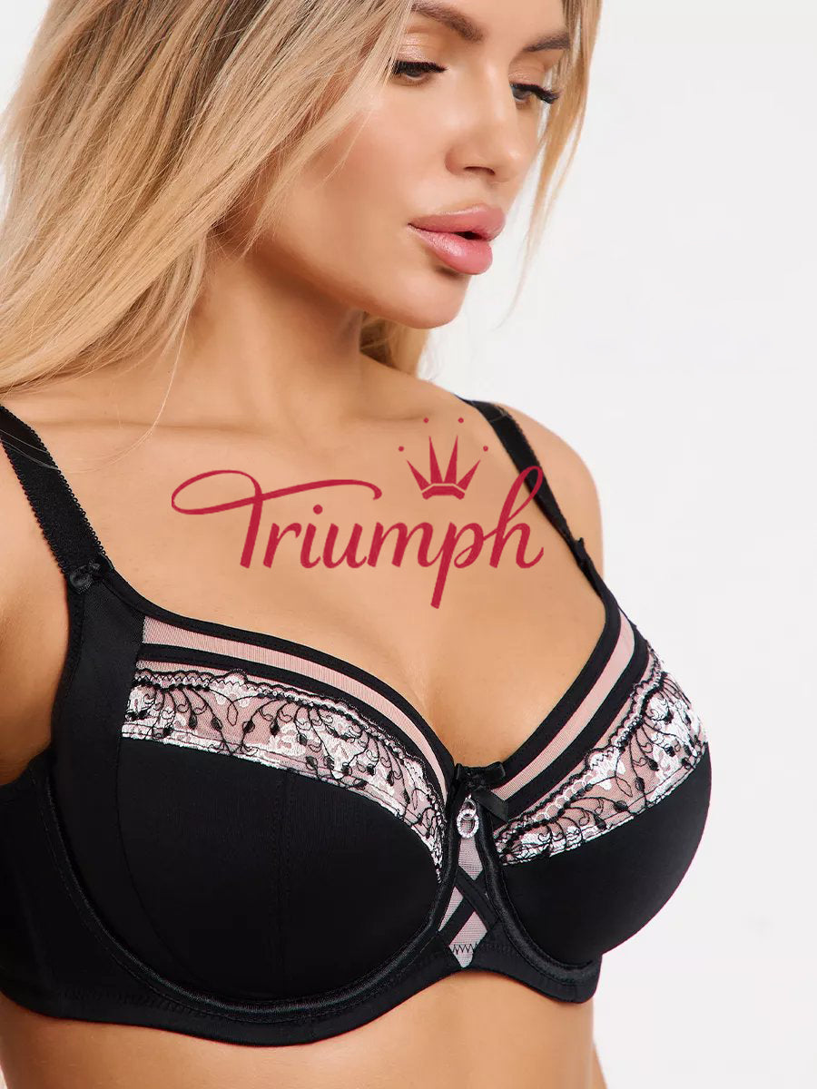 „Triumph“ – (3 vnt.) didelių dydžių liemenėlė be lankelių su nėriniu – LT