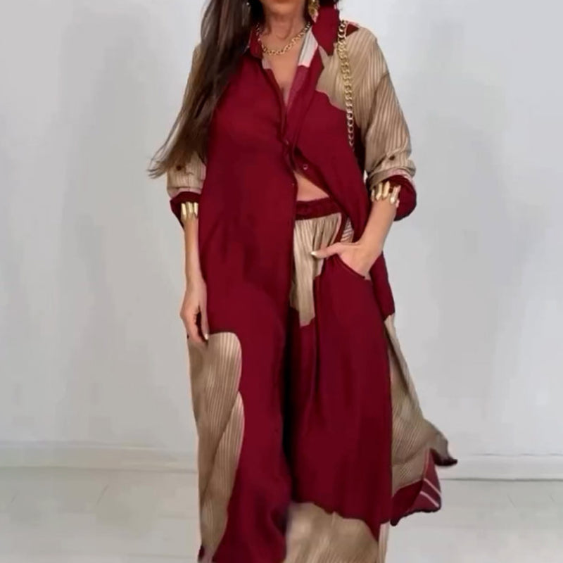 Conjunto de camisa larga con botón retorcido y pantalón con cordón-ES
