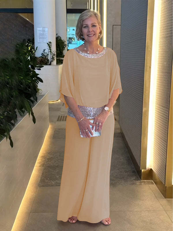Elegante conjunto de dos piezas Colorblock con lentejuelas-ES