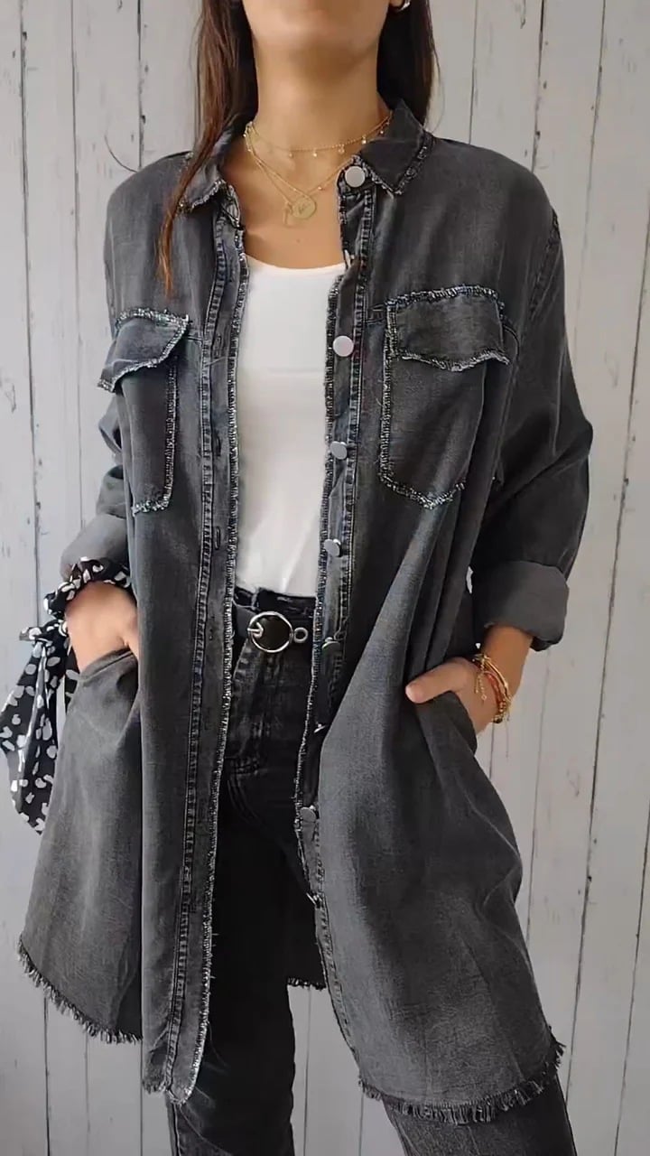 Camisa vaquera cómoda con abrigo largo-ES
