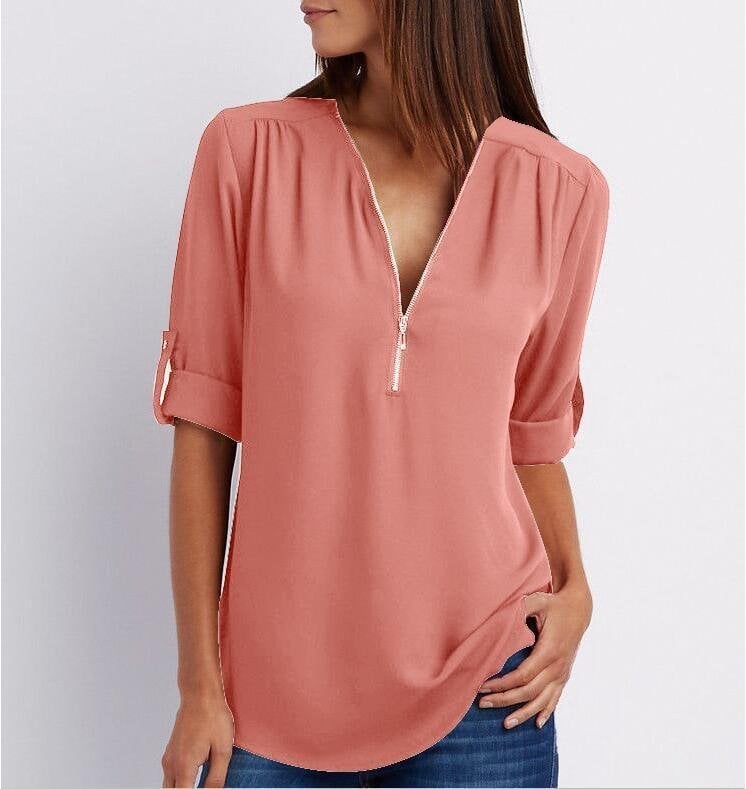 Blusa de talla grande con mangas 3/4 y cremallera-ES