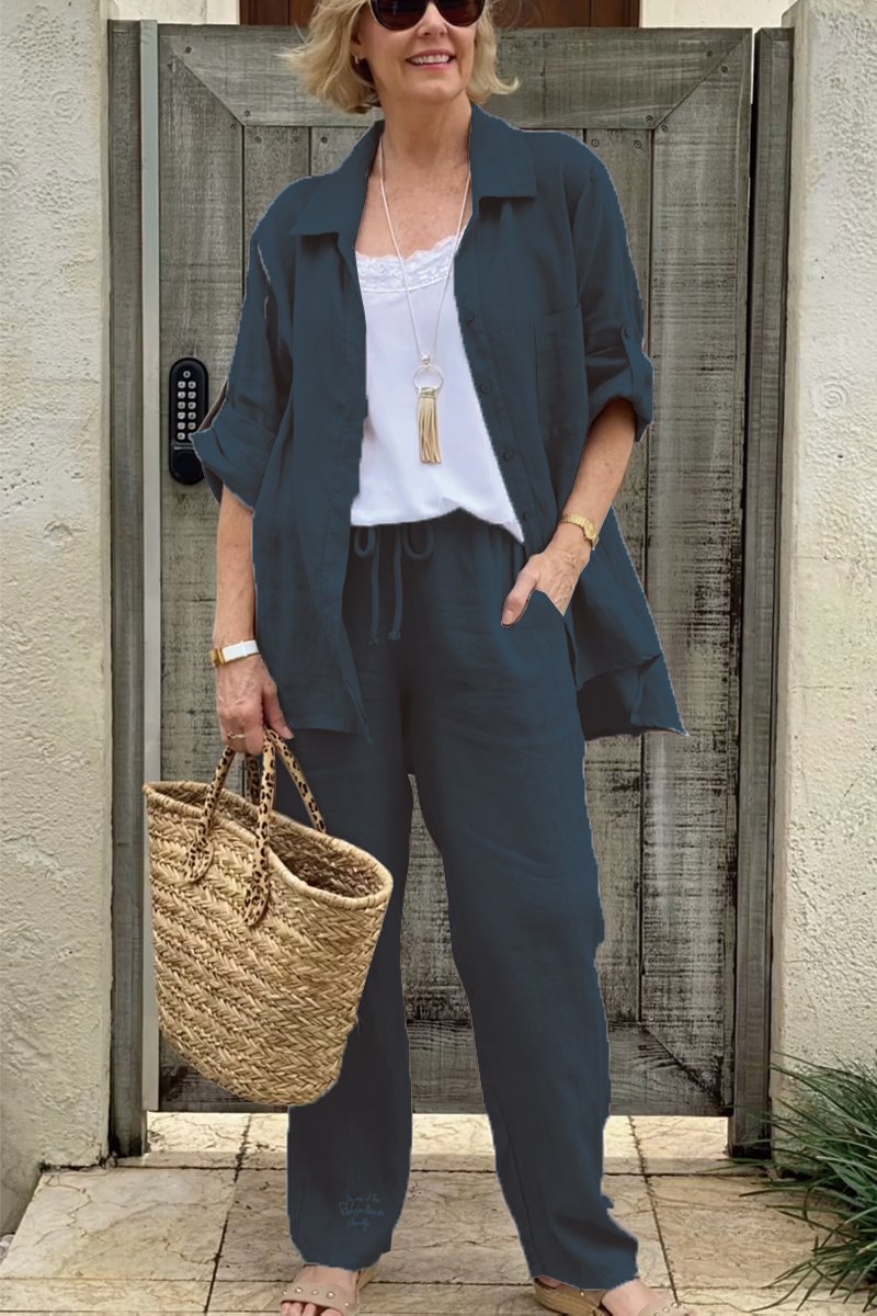Conjunto de dos piezas de camisas casuales en algodón y lino.-ES