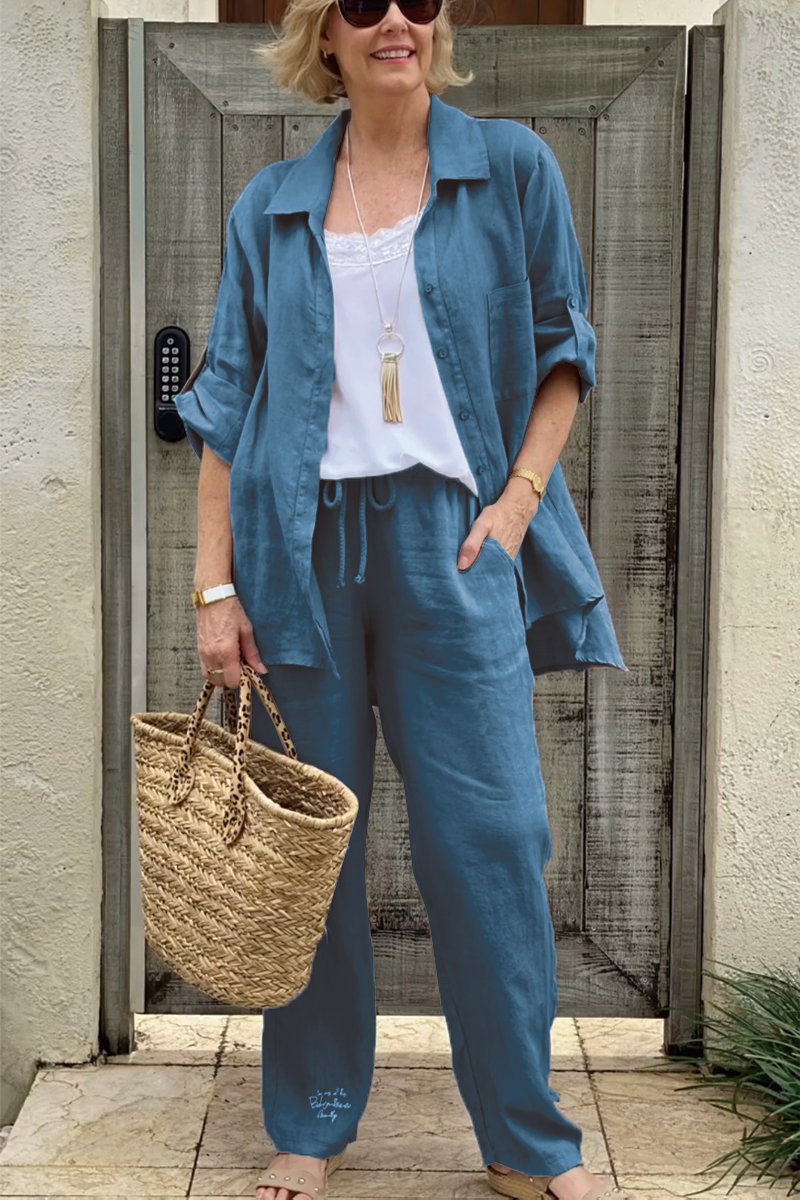 Conjunto de dos piezas de camisas casuales en algodón y lino.-ES