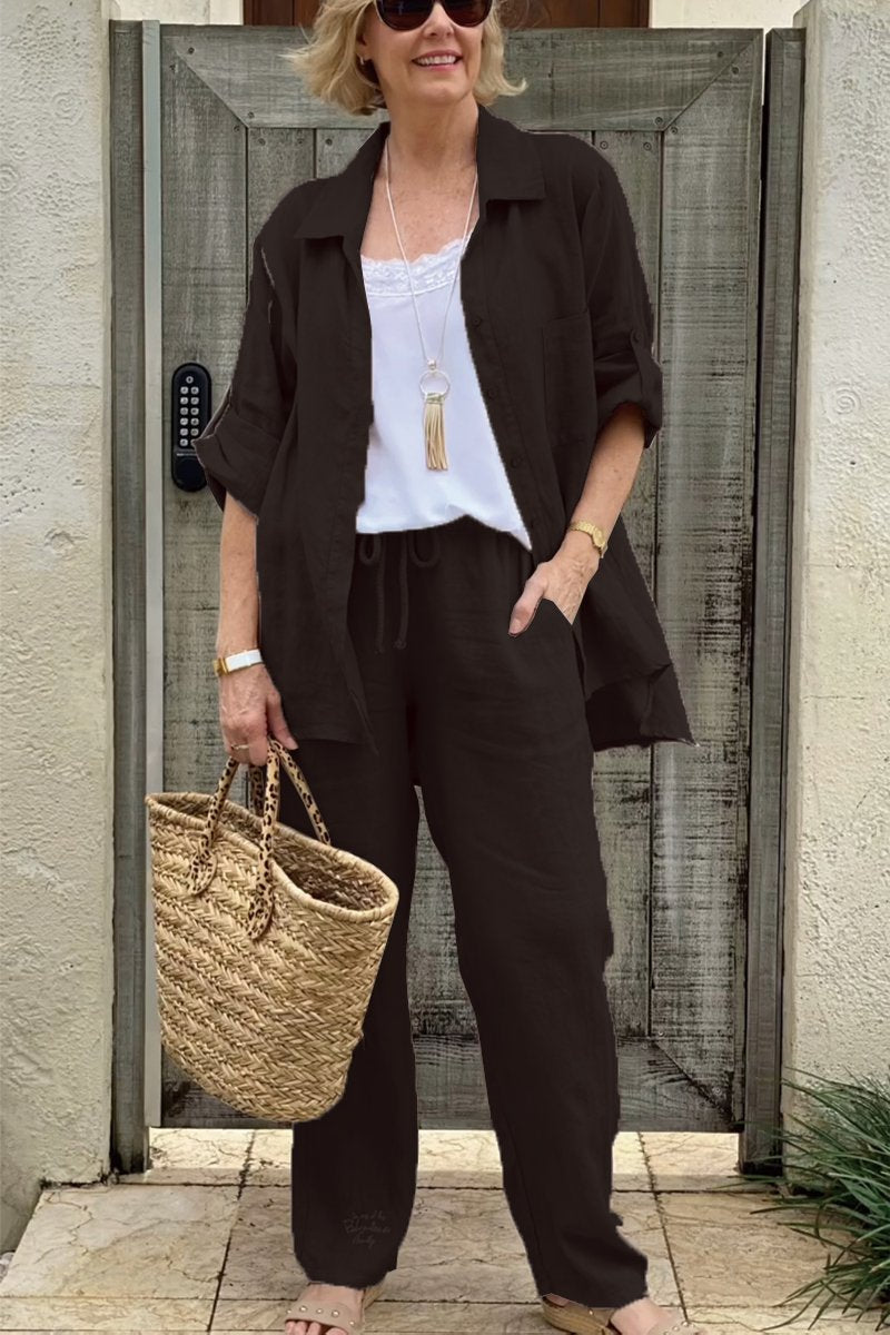 Conjunto de dos piezas de camisas casuales en algodón y lino.-ES