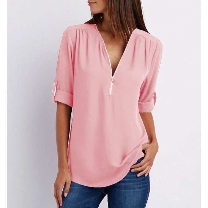 Blusa de talla grande con mangas 3/4 y cremallera-ES