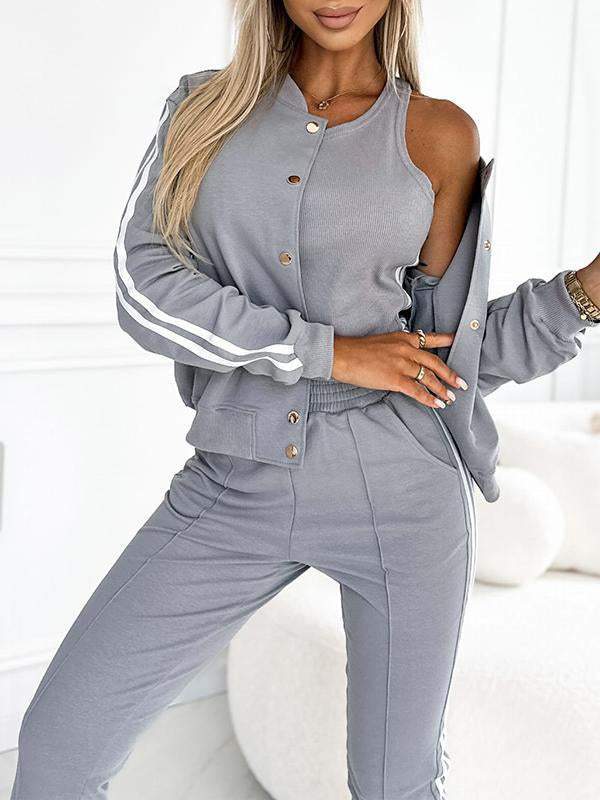 Conjunto de tres piezas de chaqueta y pantalón de béisbol para mujer-ES