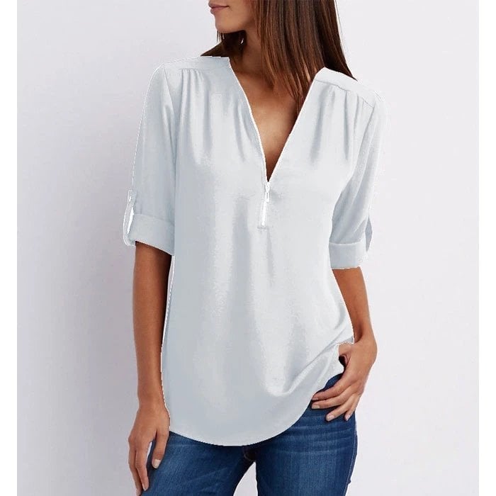 Blusa de talla grande con mangas 3/4 y cremallera-ES