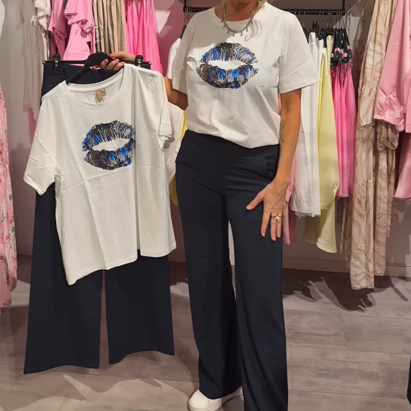 Conjunto de dos piezas para mujer con estampado, top y pantalón.-ES