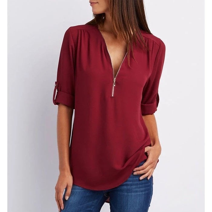 Blusa de talla grande con mangas 3/4 y cremallera-ES