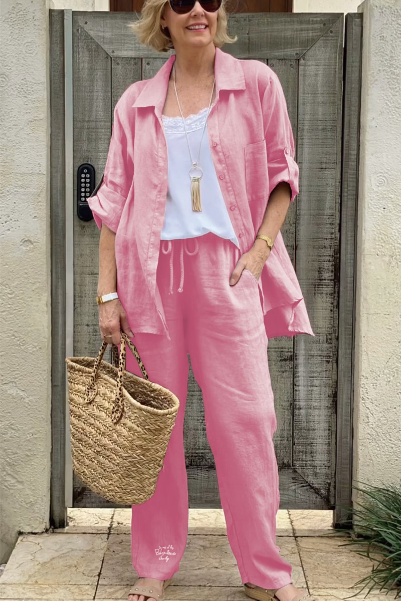 Conjunto de dos piezas de camisas casuales en algodón y lino.-ES