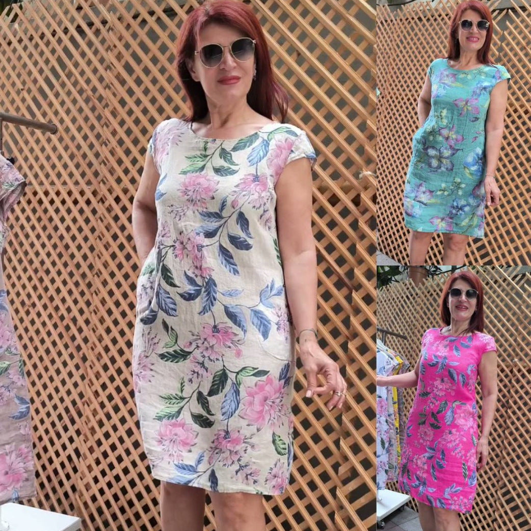 👗Vestido con estampado, mangas anchas y escote redondo-ES