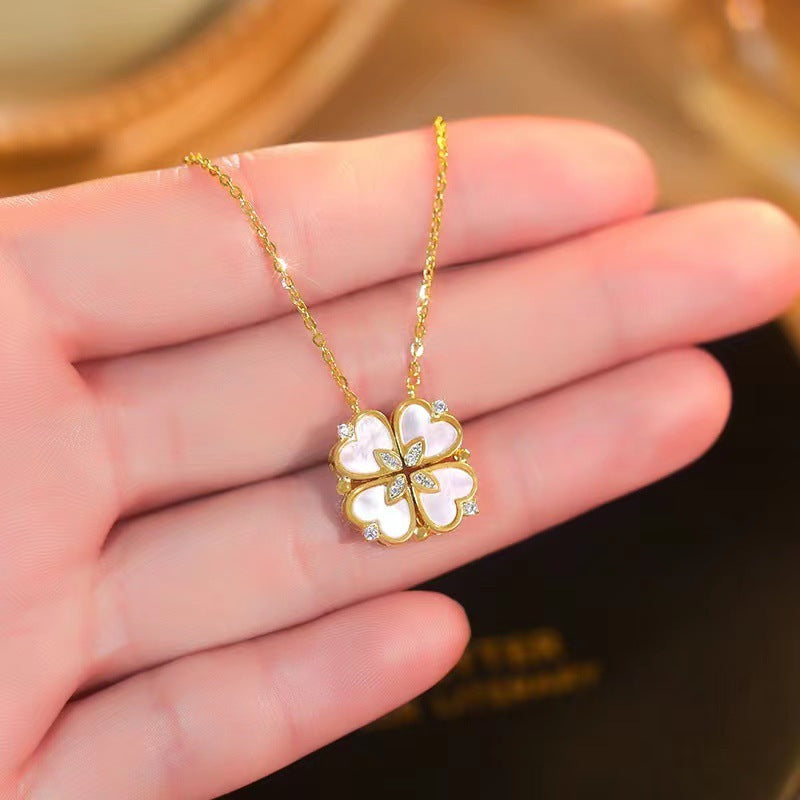 Collar con micro engaste de perlas y circonitas, forma cuarto de concha-ES