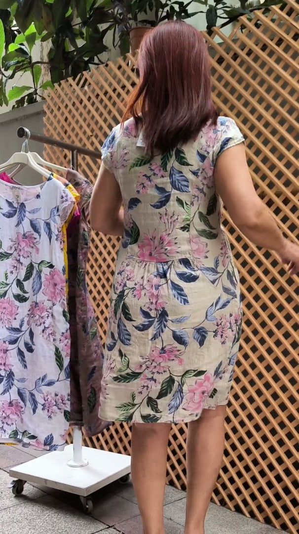 👗Vestido con estampado, mangas anchas y escote redondo-ES