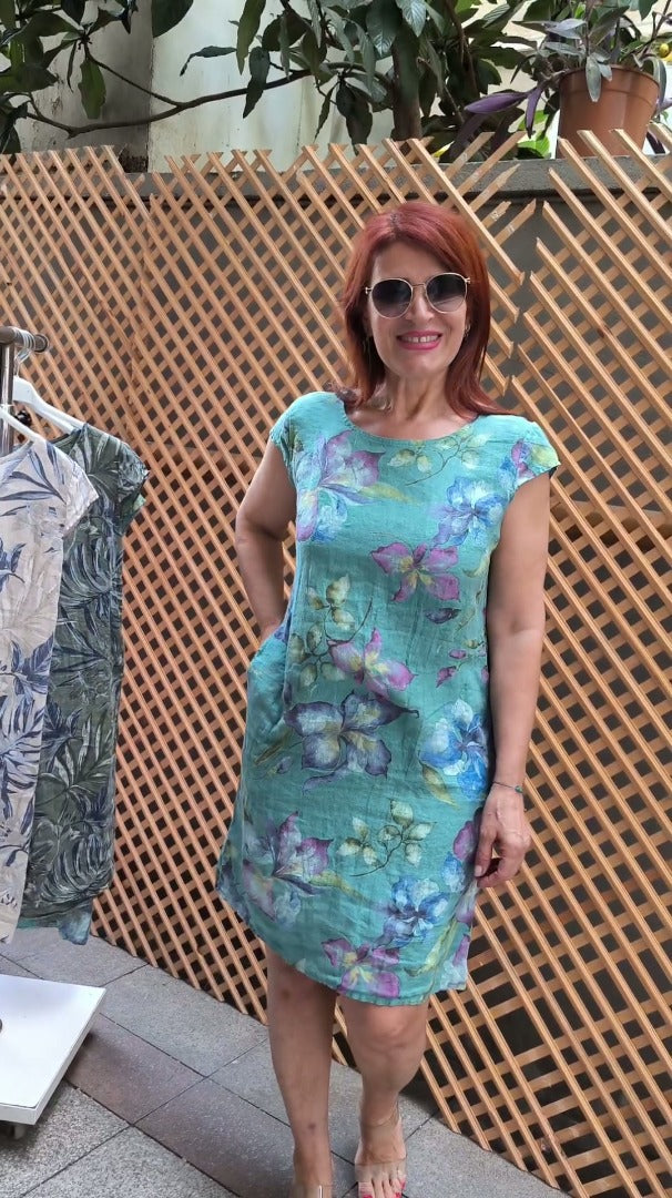 👗Vestido con estampado, mangas anchas y escote redondo-ES