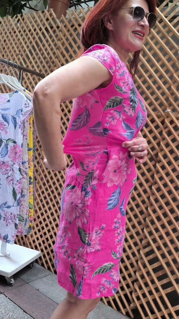 👗Vestido con estampado, mangas anchas y escote redondo-ES