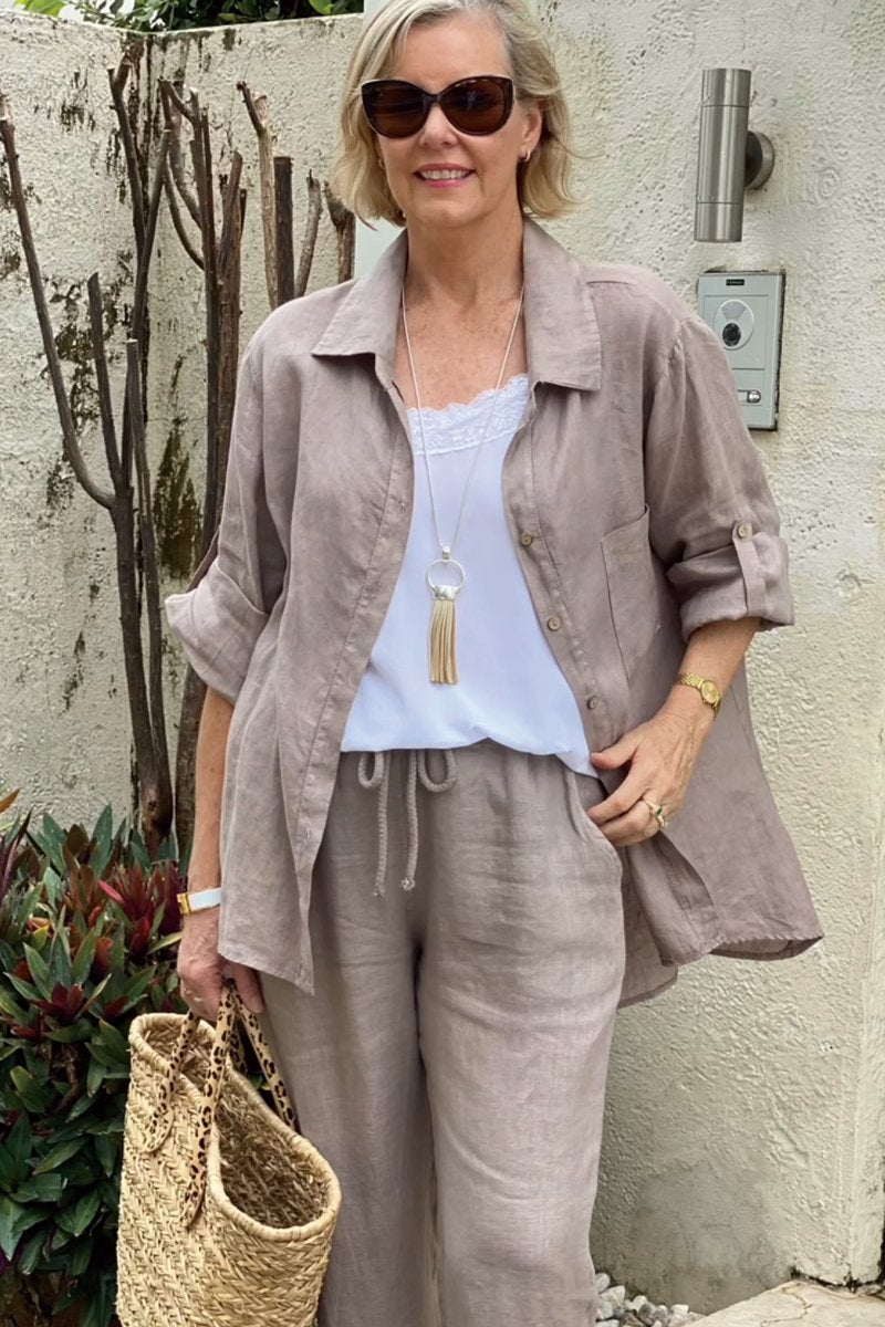 Conjunto de dos piezas de camisas casuales en algodón y lino.-ES