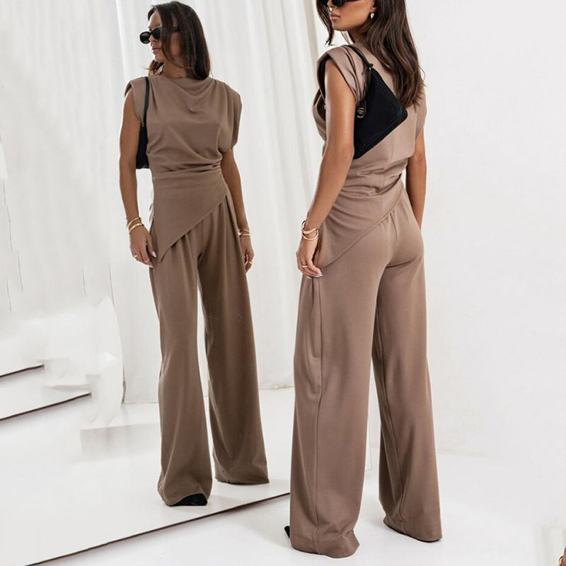 Elegante conjunto monocromático de dos piezas para mujer.-ES