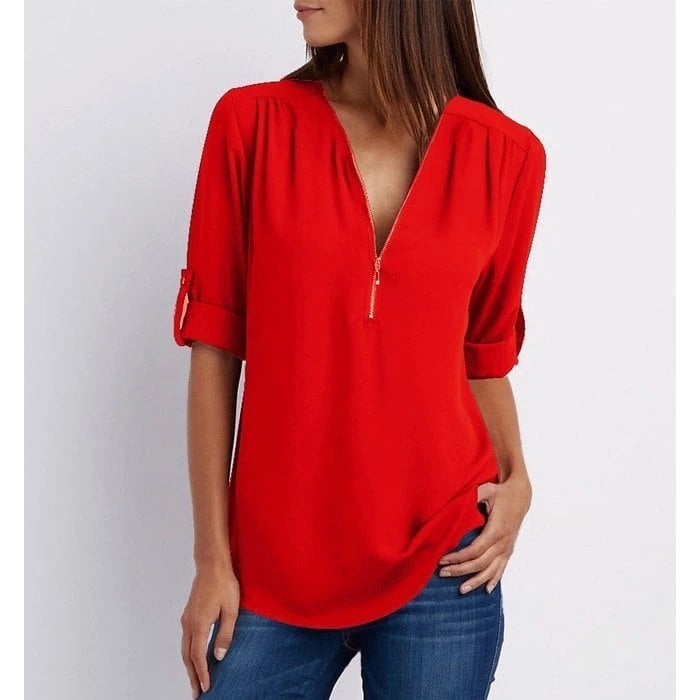 Blusa de talla grande con mangas 3/4 y cremallera-ES