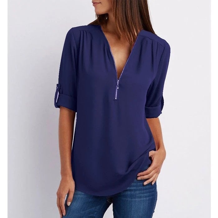 Blusa de talla grande con mangas 3/4 y cremallera-ES