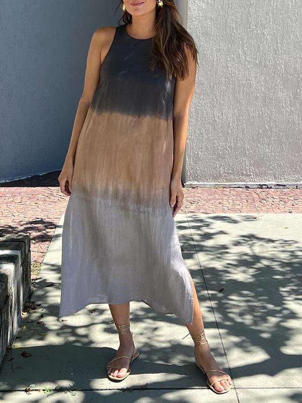🌸Vestido de algodón y lino de manga larga con corte-ES