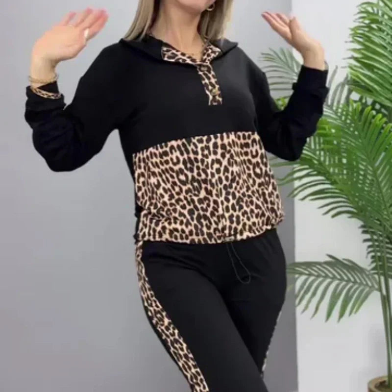 Conjunto de suéter de dos piezas con estampado de leopardo-ES