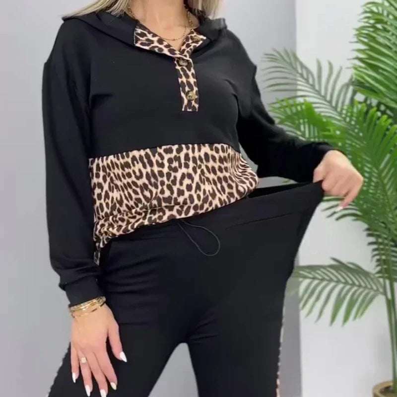 Conjunto de suéter de dos piezas con estampado de leopardo-ES