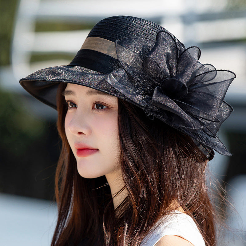 👒Elegante sombrero con ala ancha flor con protección UV-ES