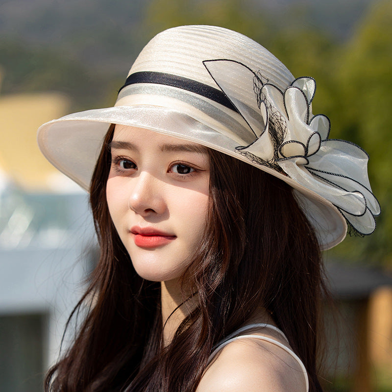 👒Elegante sombrero con ala ancha flor con protección UV-ES