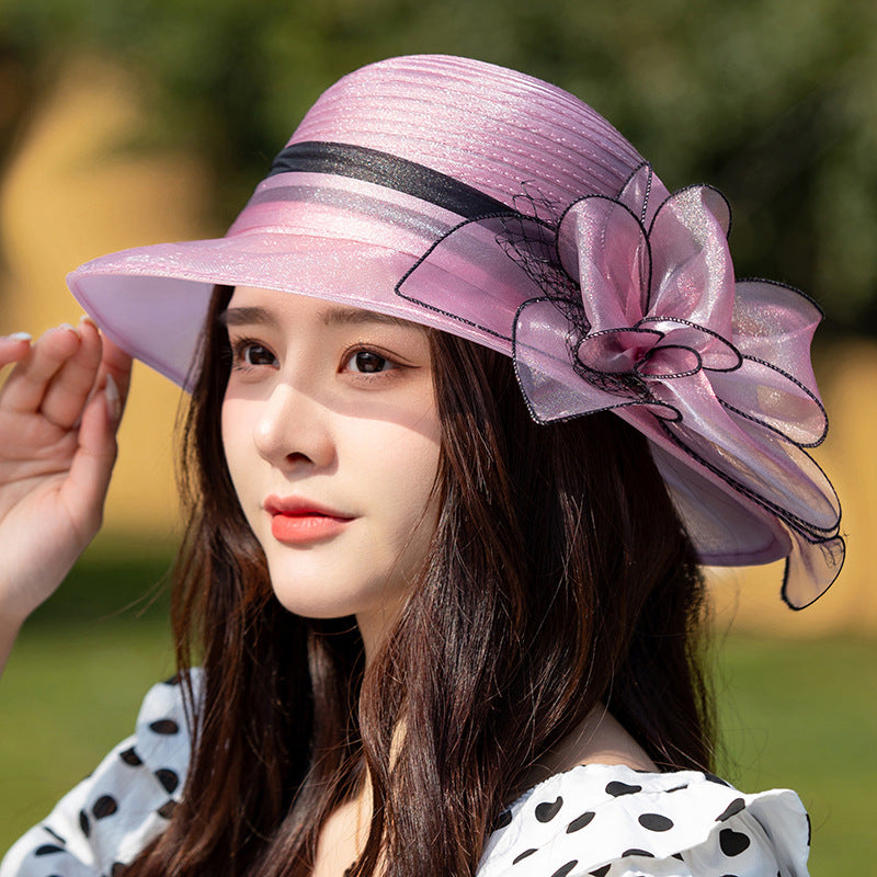 👒Elegante sombrero con ala ancha flor con protección UV-ES