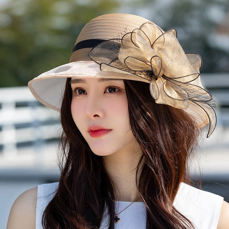 👒Elegante sombrero con ala ancha flor con protección UV-ES