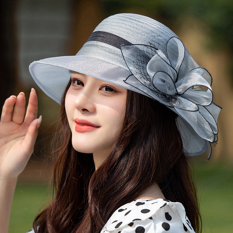 👒Elegante sombrero con ala ancha flor con protección UV-ES