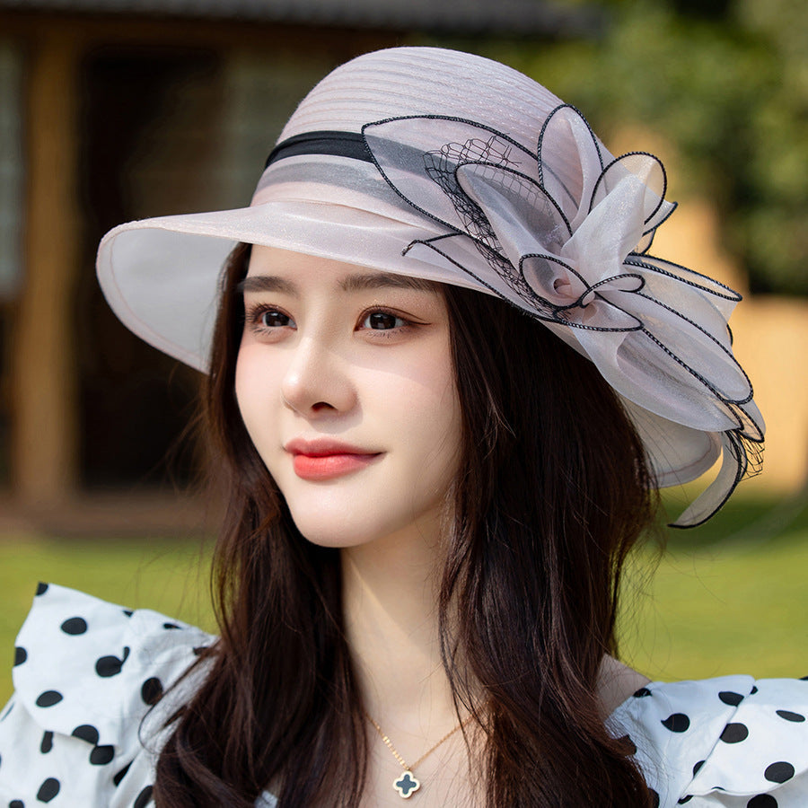 👒Elegante sombrero con ala ancha flor con protección UV-ES