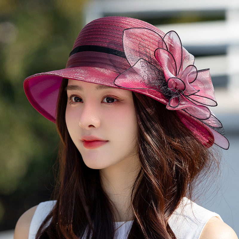 👒Elegante sombrero con ala ancha flor con protección UV-ES