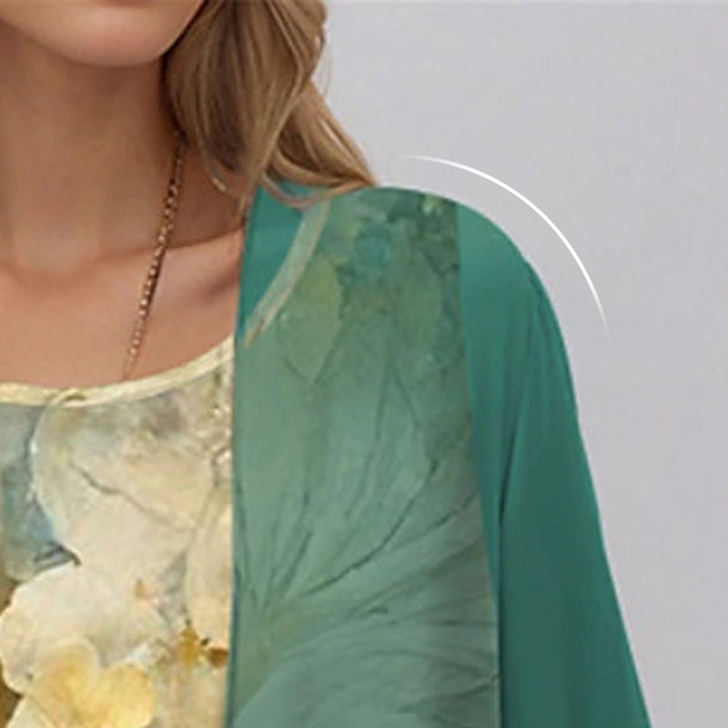 Elegante conjunto de 2 piezas: blusa de media manga + vestido-ES