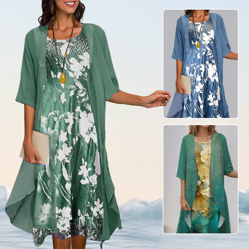 🔥👗Elegantiškos dviejų dalių gėlėtos šifono suknelės-LT
