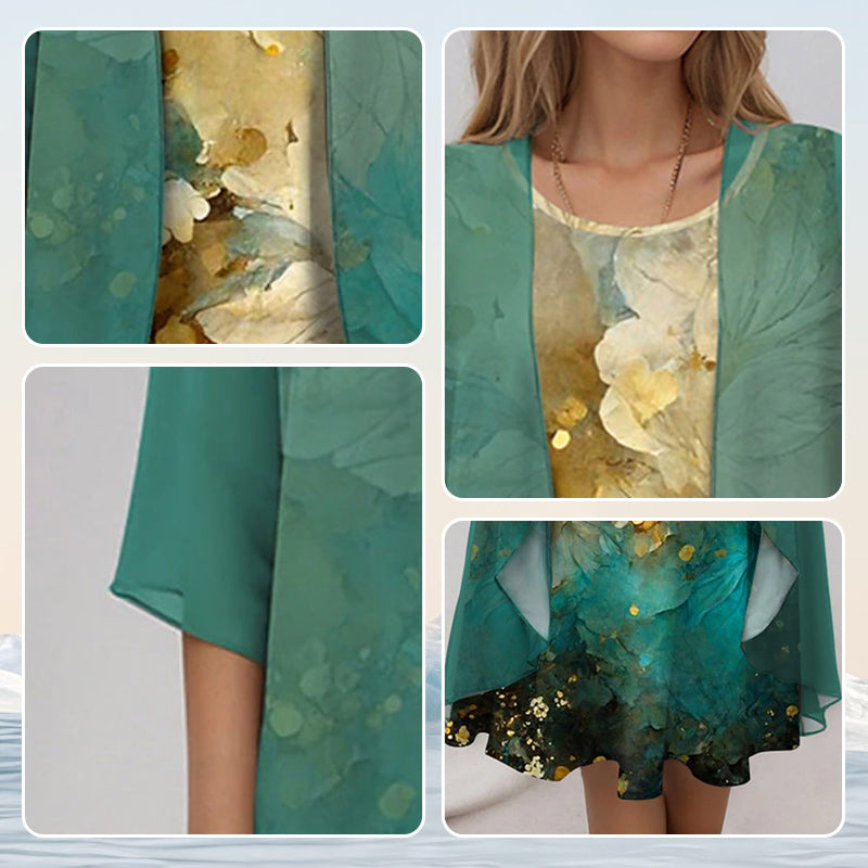 🔥👗Elegantiškos dviejų dalių gėlėtos šifono suknelės-LT