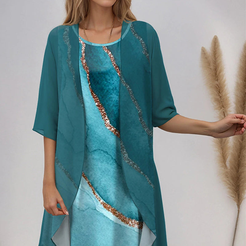 🔥👗Elegantiškos dviejų dalių gėlėtos šifono suknelės-LT