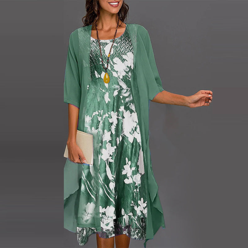 🔥👗Elegantiškos dviejų dalių gėlėtos šifono suknelės-LT