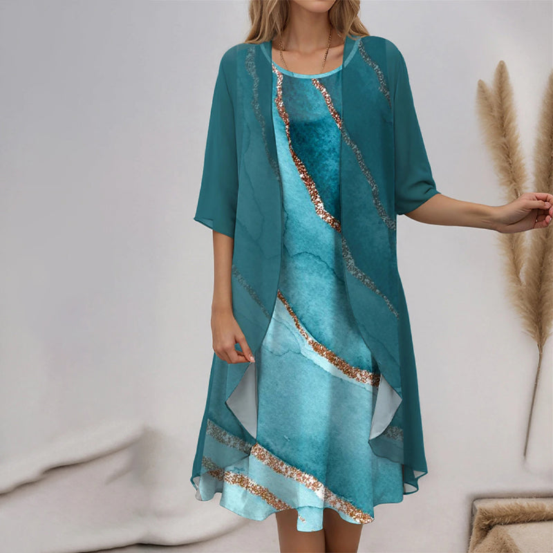 🔥👗Elegantiškos dviejų dalių gėlėtos šifono suknelės-LT