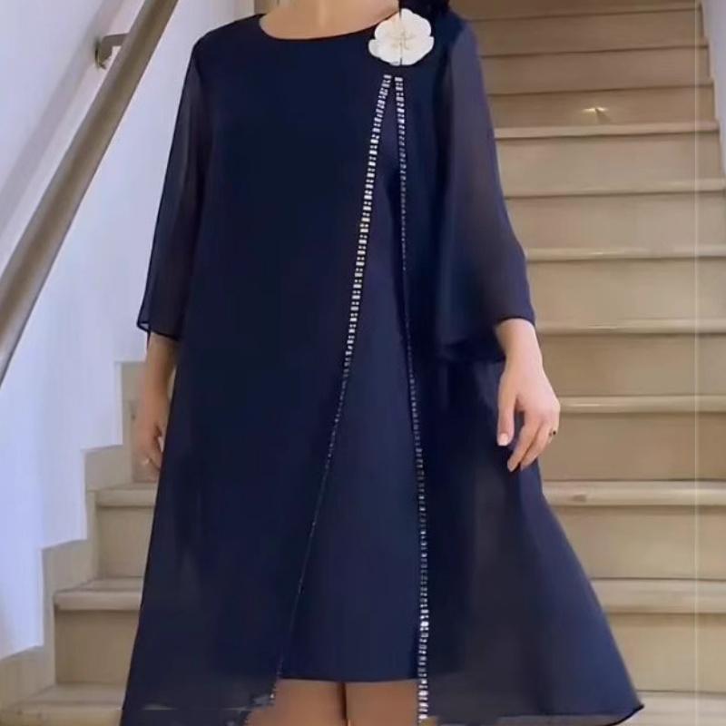 🌸✨【S-4XL】Dámske sieťované šaty s okrúhlym výstrihom a kvetinovým akcentom-SK