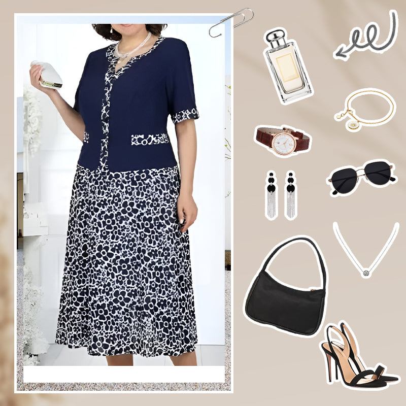 Elegante vestido de dos piezas de imitación para mujer con estampado floral.-ES
