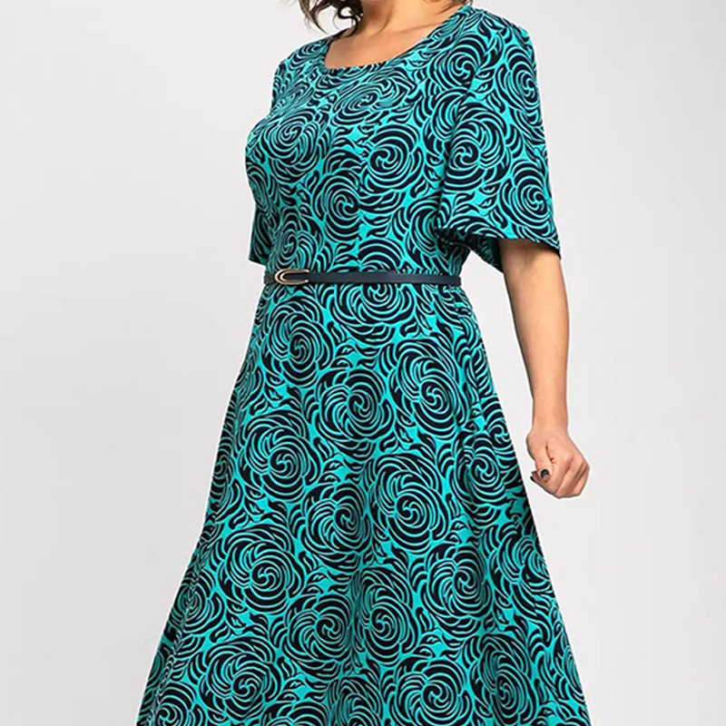 Elegante vestido largo estampado con cinturón-ES