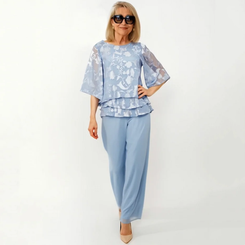 Elegantes tops de mujer con lazos y pantalones anchos en un conjunto.-ES