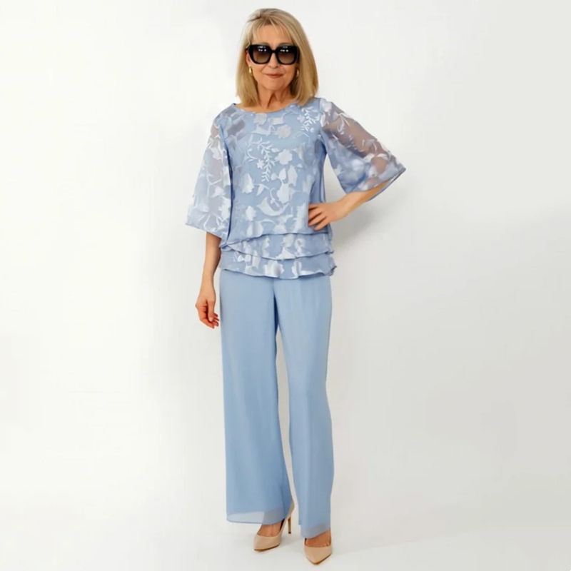 Elegantes tops de mujer con lazos y pantalones anchos en un conjunto.-ES