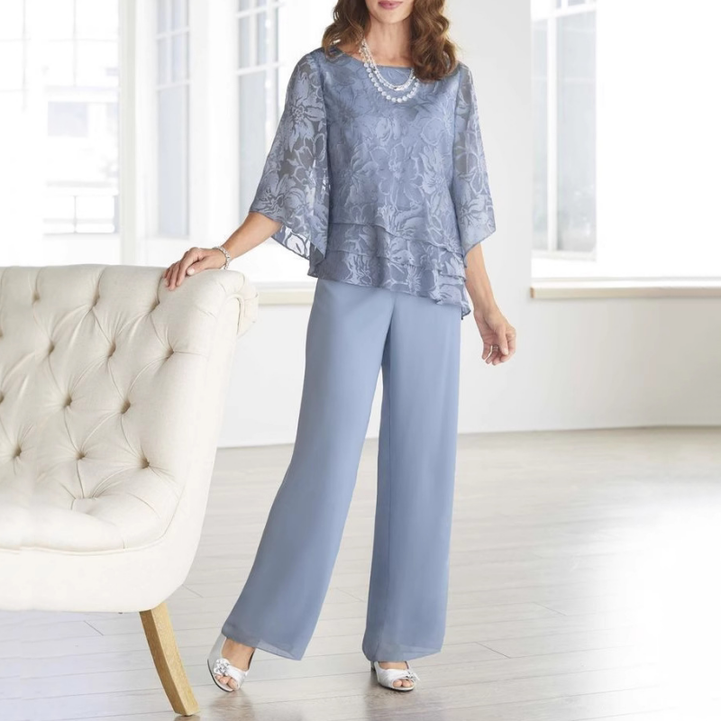 Elegantes tops de mujer con lazos y pantalones anchos en un conjunto.-ES