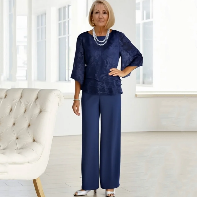Elegantes tops de mujer con lazos y pantalones anchos en un conjunto.-ES