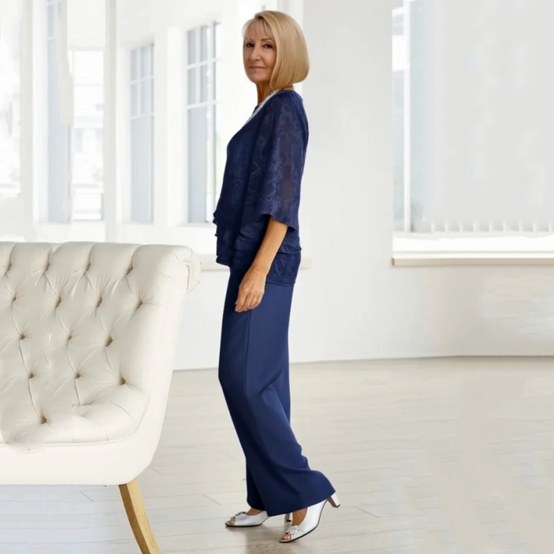 Elegantes tops de mujer con lazos y pantalones anchos en un conjunto.-ES