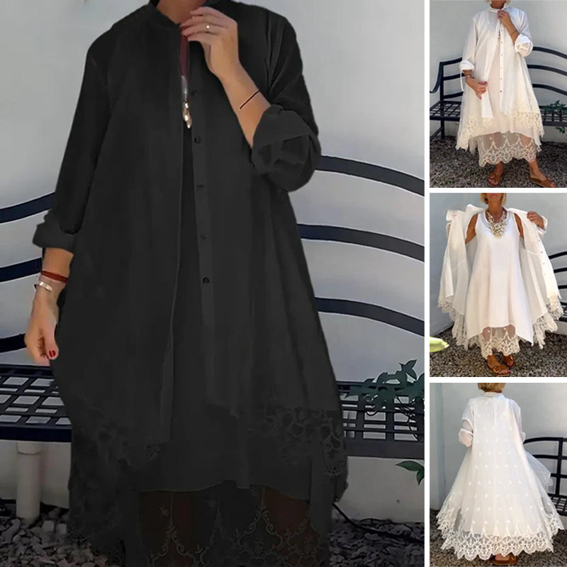 🌸🎗️Vestido sin mangas y suéter de encaje para mujer-ES